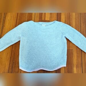 J Crew Crewcuts Girls Woven Gray/Pink Cotton Sweater With Wave Edging Sz 6-7